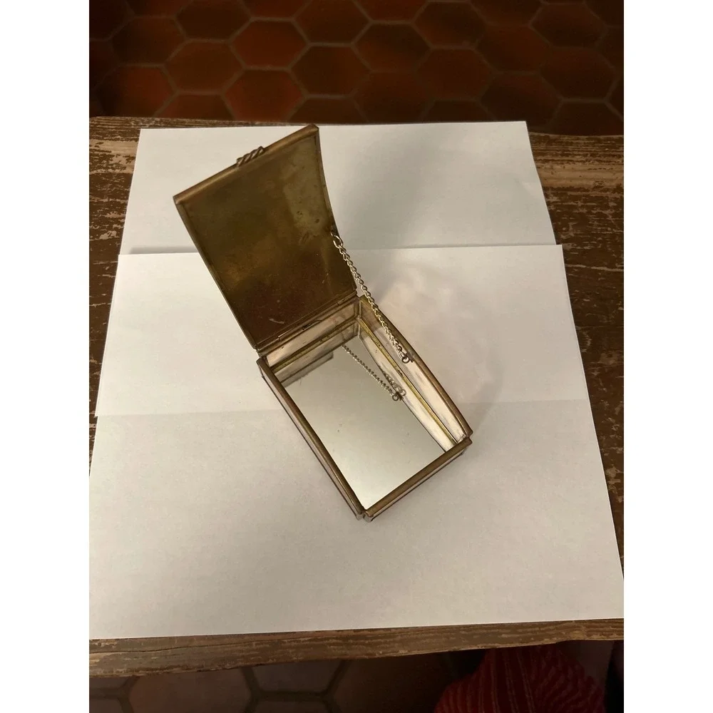 Brass Glass Trinket Jewelry Box Child Dog Via Vermont Ltd Artwork Balliol Corp